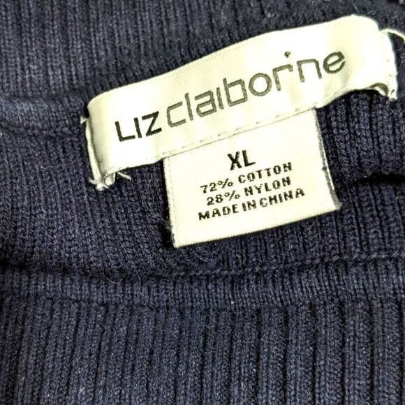 Liz Claiborne Cotton Blend Navy/Grey Stripe Turtleneck Long Sleeve Sweat… - Picture 10 of 11